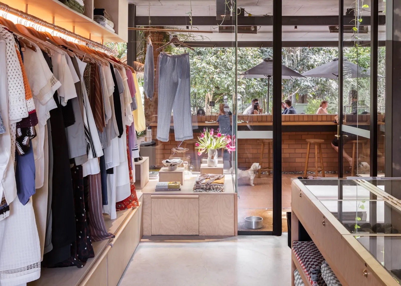 A tenant interior at Cornerstone Stores, a considered fit out behind the courtyard shopfronts
